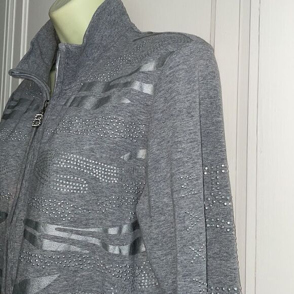 BCBG Max Azria gray/silver with bling cotton/spandex knit jacket - Picture 4 of 11